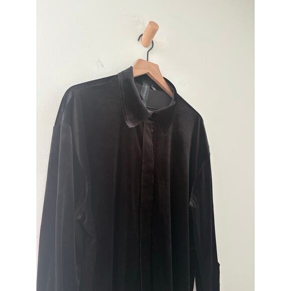 Norma Kamali Black Velvet Boyfriend Top Small Oversized Collared Long Sleeve - Picture 4 of 11